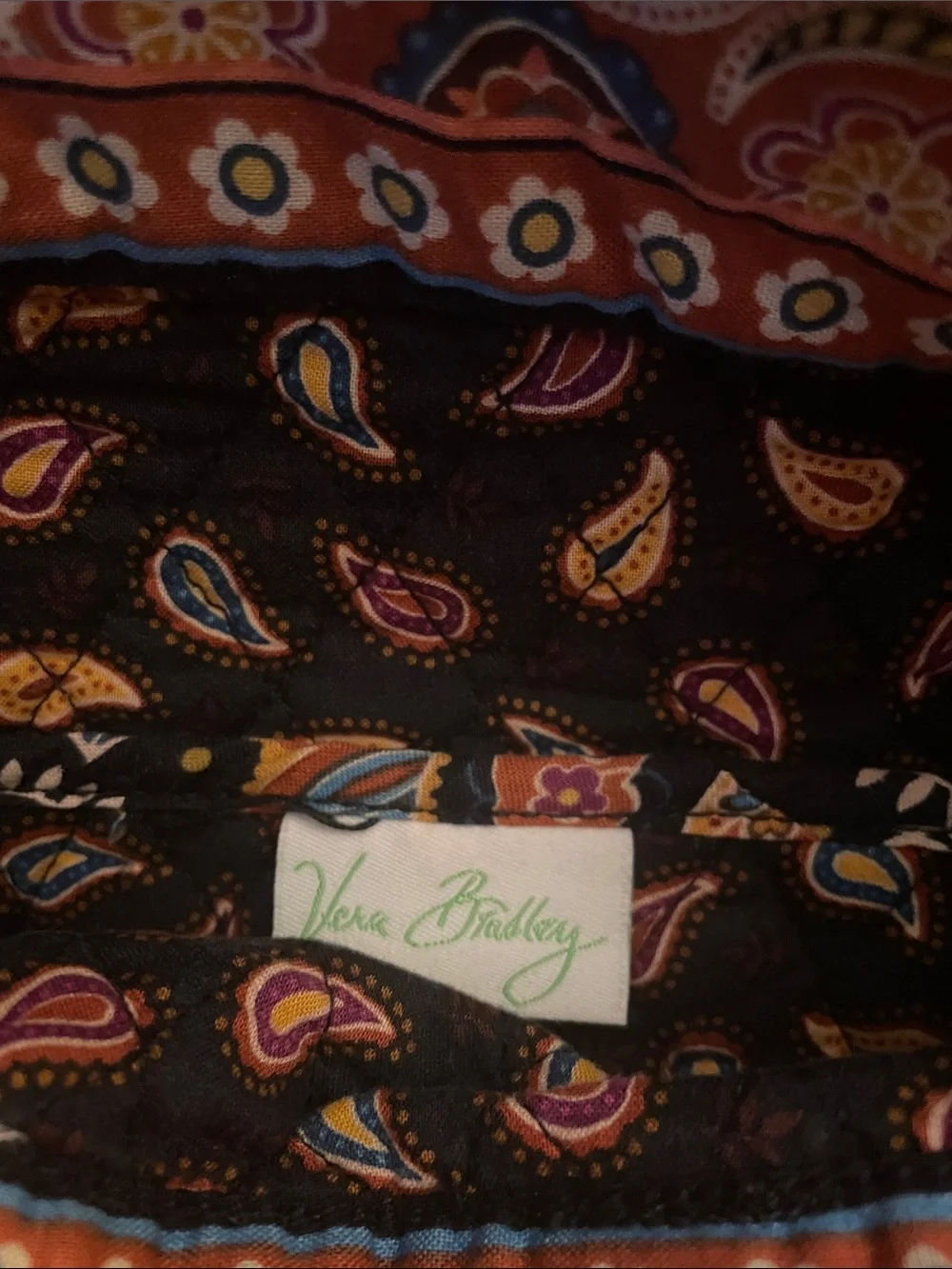 Vera Bradley Quilted Floral Tote Bag in Brown and Orange.
